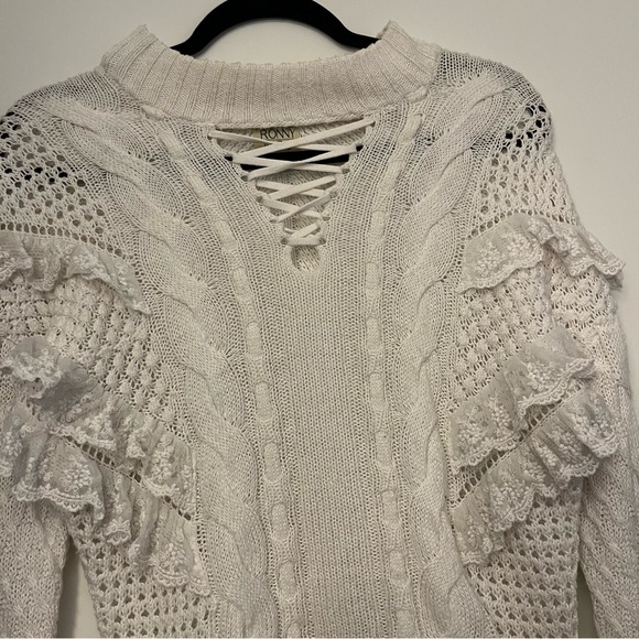 Torn by Ronny Kobo white lace up ruffle sweater - Picture 5 of 11